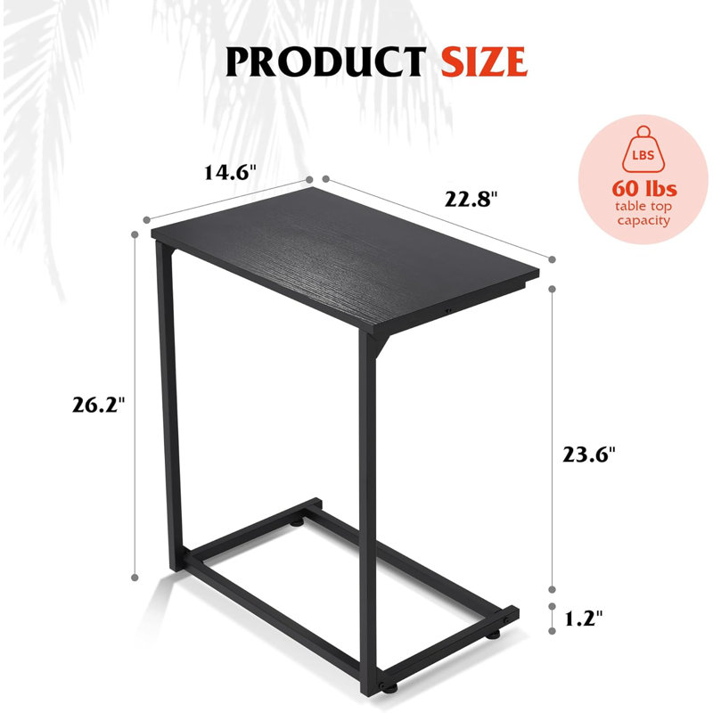 22.8" W C-Shaped Side Table, Small End Table For Couch, Sofa, Black