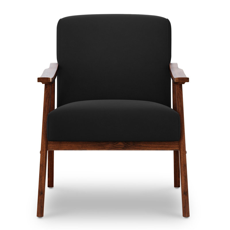 26" Wide Velvet Fabric Mid Century Upholstered Solid Wood Accent Chair, Velvet, Black