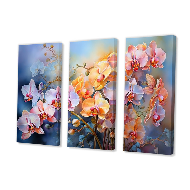 Coucher de soleil sur les orchidées roses, H 28 po x l 36 po x P 1 po