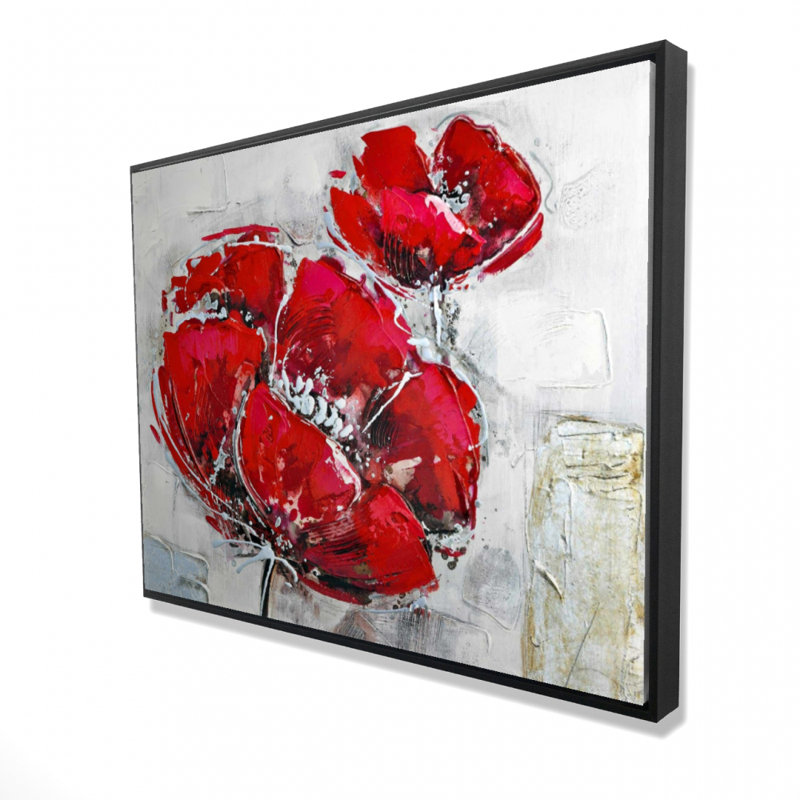 Reproduction abstraite et texturée de fleurs rouges sur toile