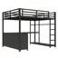 Lit mezzanine en métal avec garde-robe, bureau en forme de L et tablettes de rangement en métal pour une utilisation compacte et multifonctionnelle dans les espaces de vie modernes