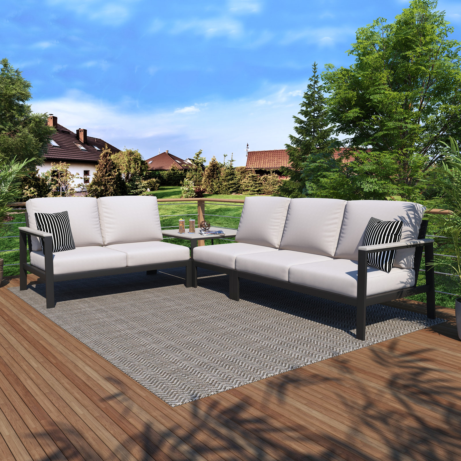 Townsend Outdoor 5 Person Sectional Seating Group With Sunbrella Cushions, Canvas White