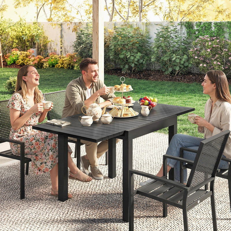 Rectangular Metal Outdoor Dining Table, 75cm H x 160cm W x 80cm D, Black