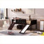 Solid Wood Twin Size Loft Platform Bed With Two Lockable Rolling Storage Boxes Brown Finish