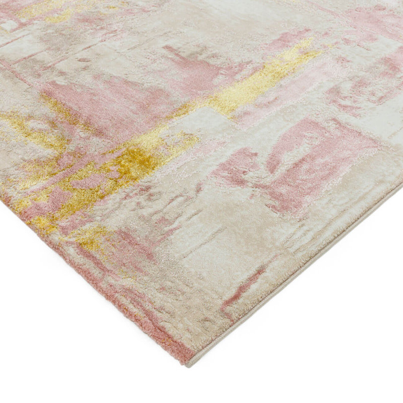 Pink Modern Easy To Clean Abstract Rug For Dining Room Bedroom And Living Room, Rectangle 200 x 290cm, Chenille/Cotton