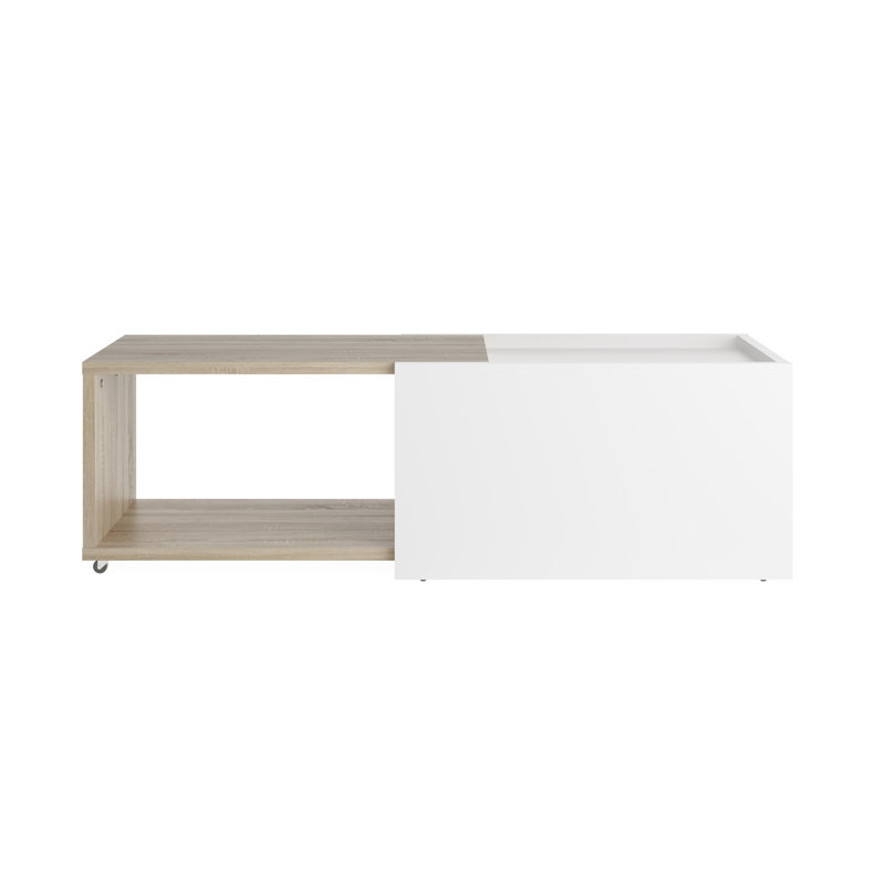 Kutzer Wheel Coffee Table with Storage, White/Imitation Oak