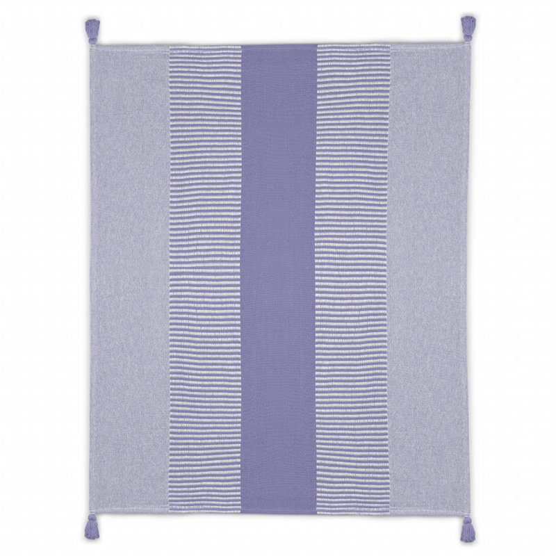 Jeté rayé en coton tissé bleu, Mauve