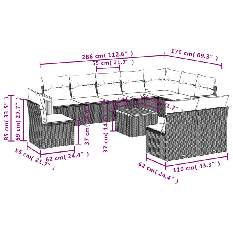 Vidaxl Garden Sofa Set, Black