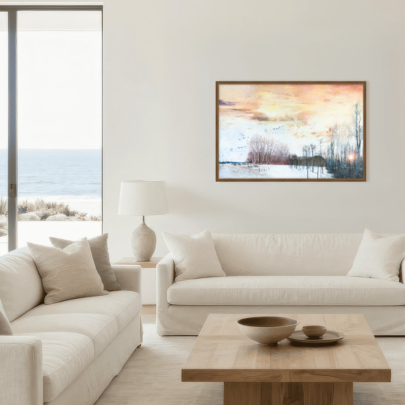Nature Inspired Winters Flight by  - Picture Frame Painting, 32" H x 48" W x 1.125" D, Framed Print, Brown