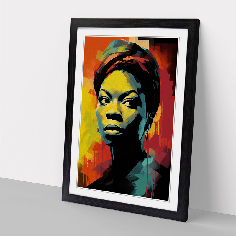 Nina Simone Neo-Plasticism - Single Picture Frame Print on Wood, 46cm H x 34cm W x 2cm D, Black 