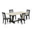 5-Piece Modern Table Set Consists of a Distressed Jacobean Mid Century Table and 4 Shitake Linen Fabric Parsons Chairs with High Back - Wire Brushed Black Finish-716352466-716352467