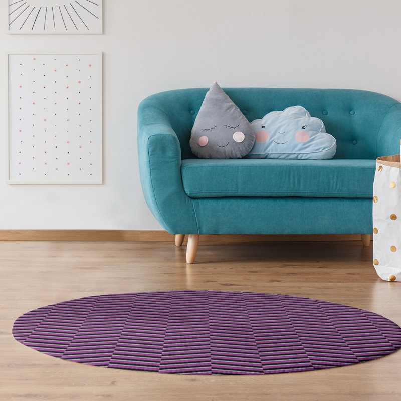 Tapis à rayures en violet/noir, Rond 5 pi