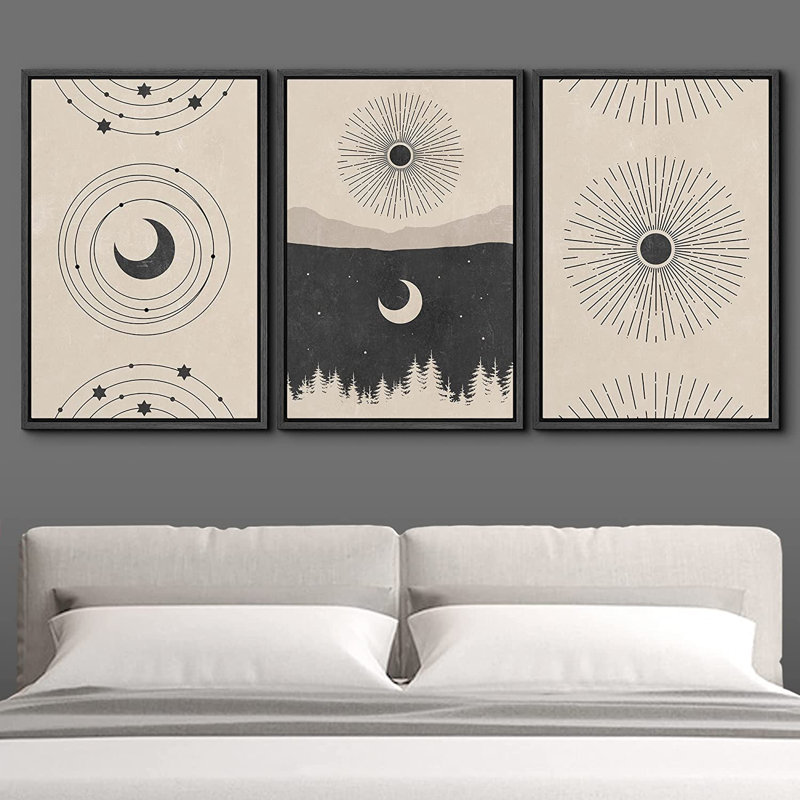 Ensemble de 3 impressions sur toile à cadre flottant, Noir, H 24 po x l 48 po x P 1,5 po