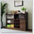 Freestanding Sideboard With 2 Sliding Striped Glass Doors, Ideal For Modern Storage And Display