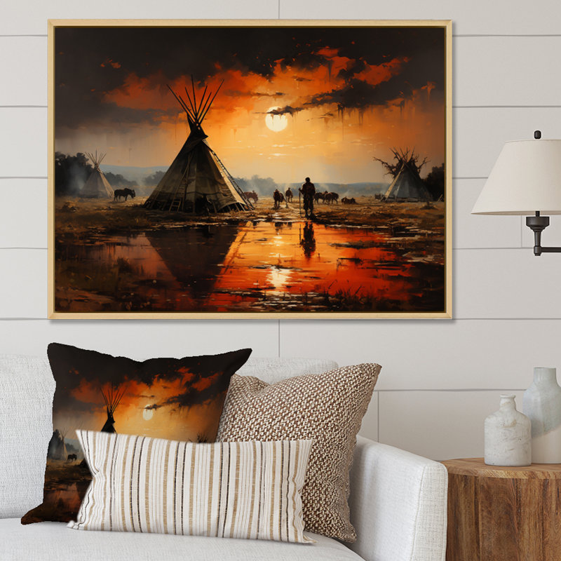 Reproduction d'art sur toile, "Native Orange Tent", H 30 po x l 40 po x P 1,5 po, Cadre flottant érable