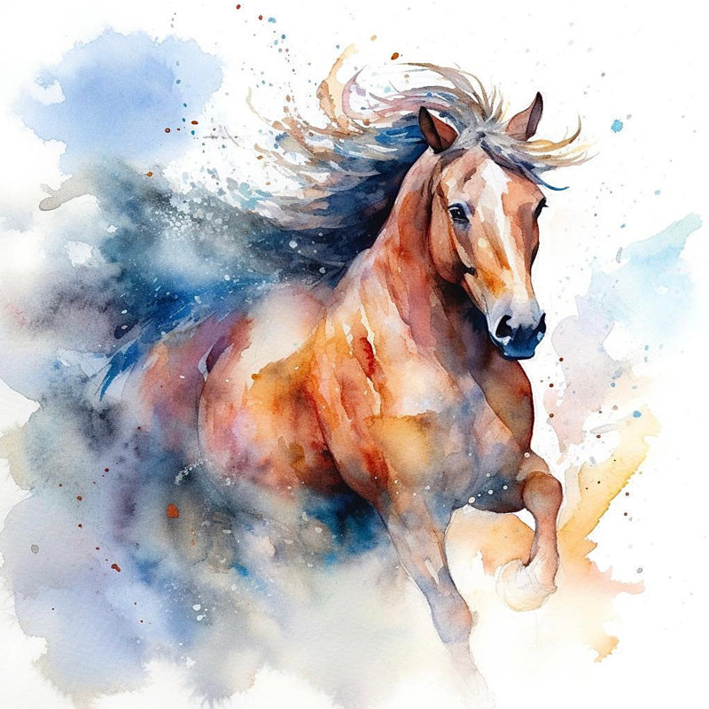 Courir, aquarelle, cheval, toile tendue, art mural, 30"W x 30"H x 1.5"D