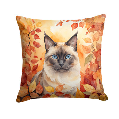 Birman Cat in Fall Leaves Throw Pillow