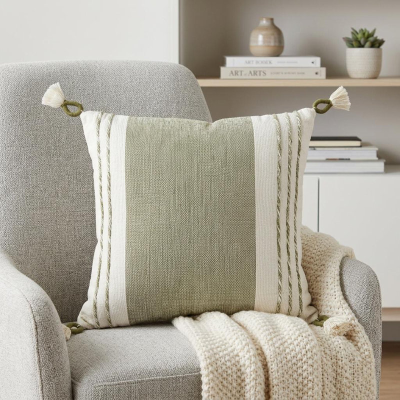 Coussin décoratif en coton 20 po avec blocs de couleur vert et blanc