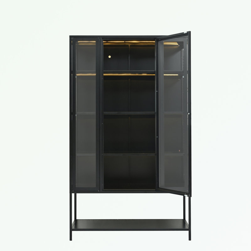 Armoire en acier avec porte en verre et lumières DEL