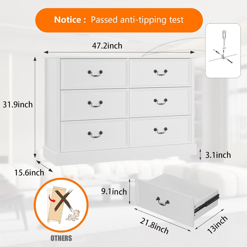 Commode 6 tiroirs Aalysa, Blanc