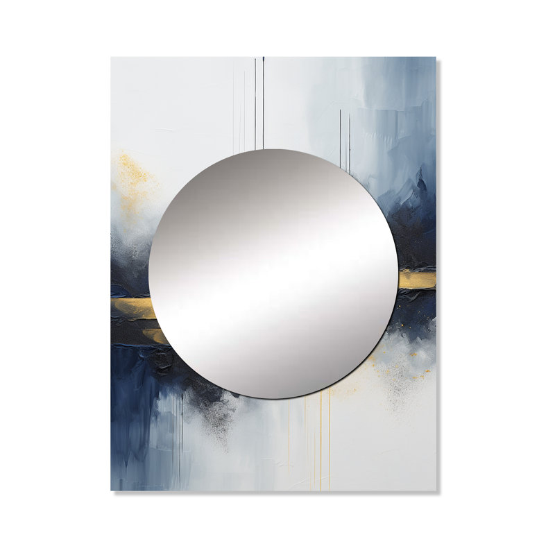 Blue and yellow marble storm IV - Abstract Painting Mirror, Modern Unique Wall Mirror, Printed Metal Art, 40" x 30"