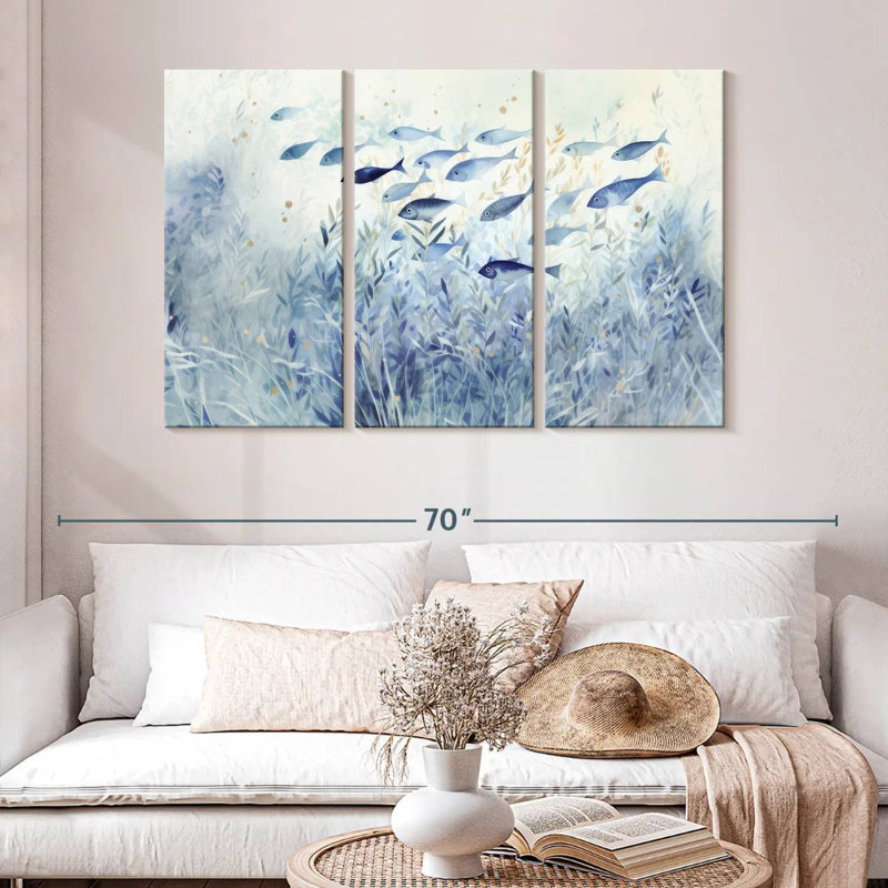 Brampt Blue School Of Fish, 32" H x 50" W