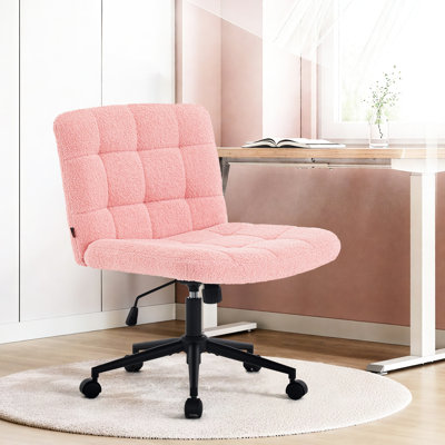 Chaise de bureau rose avec roulettes, hauteur réglable sur 360 ° pour la salle d'étude, coussin en mousse haute densité, soutien lombaire, bureau à domicile pivotant sans cadre et structure stable, 5 roulettes épaisses