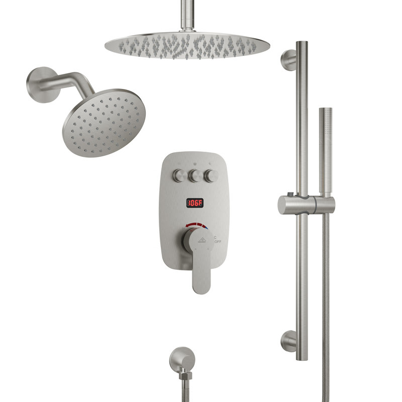 Système de douche à double affichage de la température avec pomme de douche coulissante 2 en 1 Rainfall Symphony