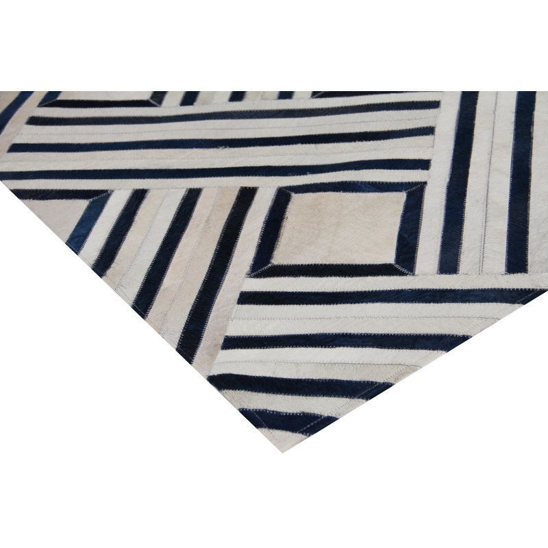Natural Hide Cowhide Geometric Area Rug, Rectangle 5' x 8'