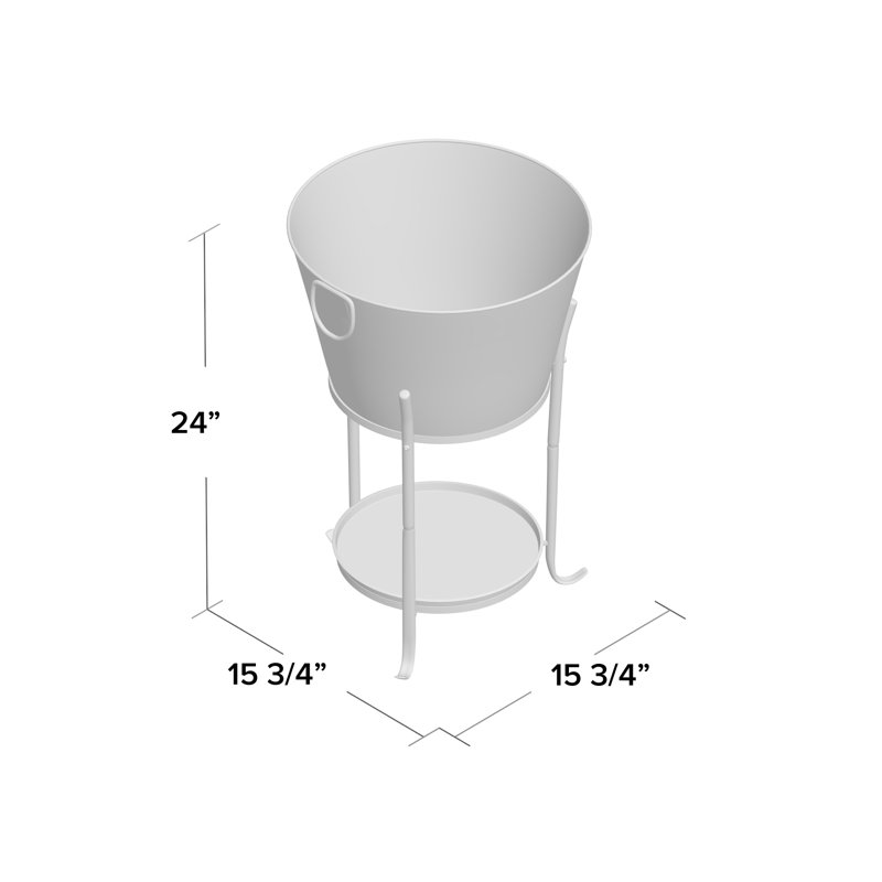 Silver Galvanized Steel Ice Bucket with Stand and Tray