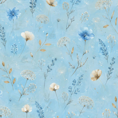 Peel and Stick Wallpaper Blue floral watercolor Abstract soft white wildflower Contact Paper Removable Self Adhesive Wall Mural Wall Decor for Bedroom Kitchen Cabinets 17.7in x 118in