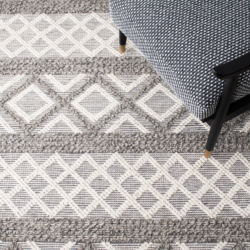 Tapis géométrique en laine / gris tissé à la main Vermont, Rectangle 3 pi x 5 pi