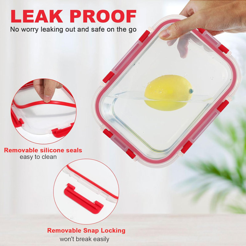 30-Piece Red Glass Meal Prep Container Set with Snap Locking Lids