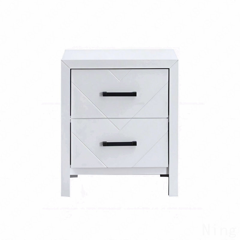 Table de chevet 2 tiroirs, finition blanche, Blanc