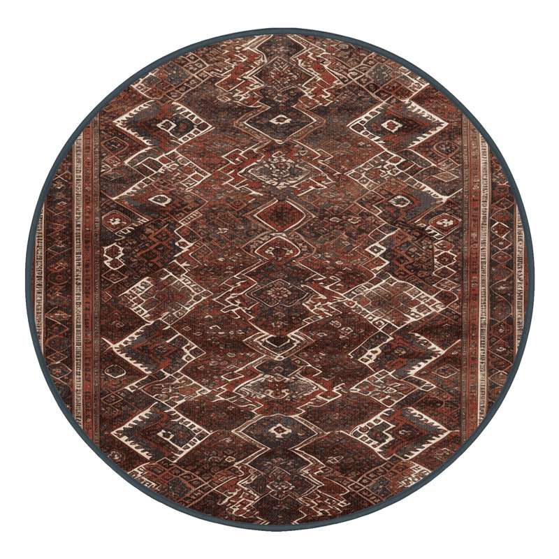 Tapis persan noir lavable à la machine, Rond 5 pi