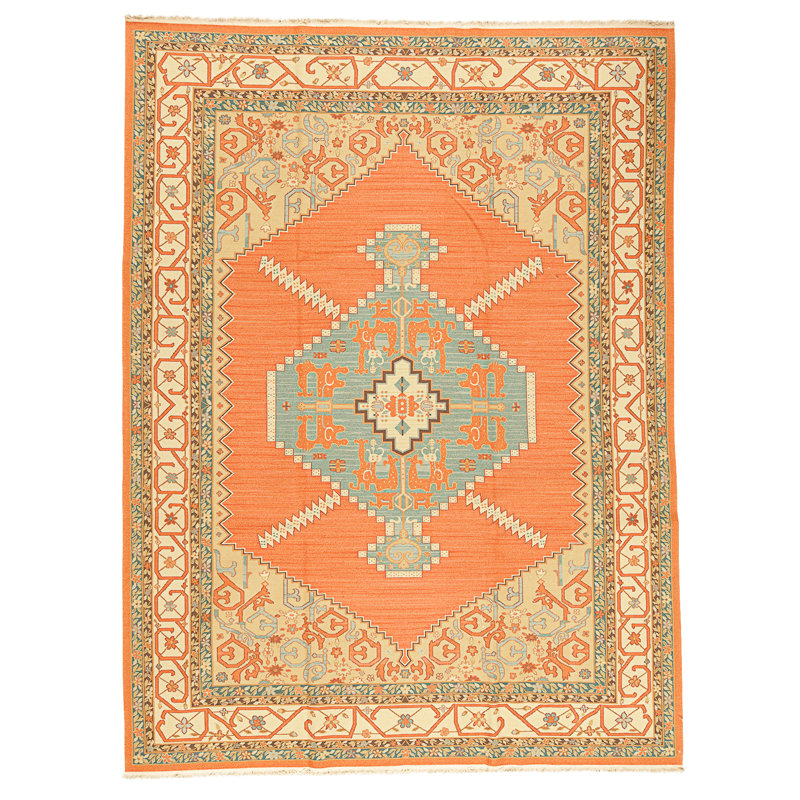 Tapis rouille et jaune noué à la main de haute qualité