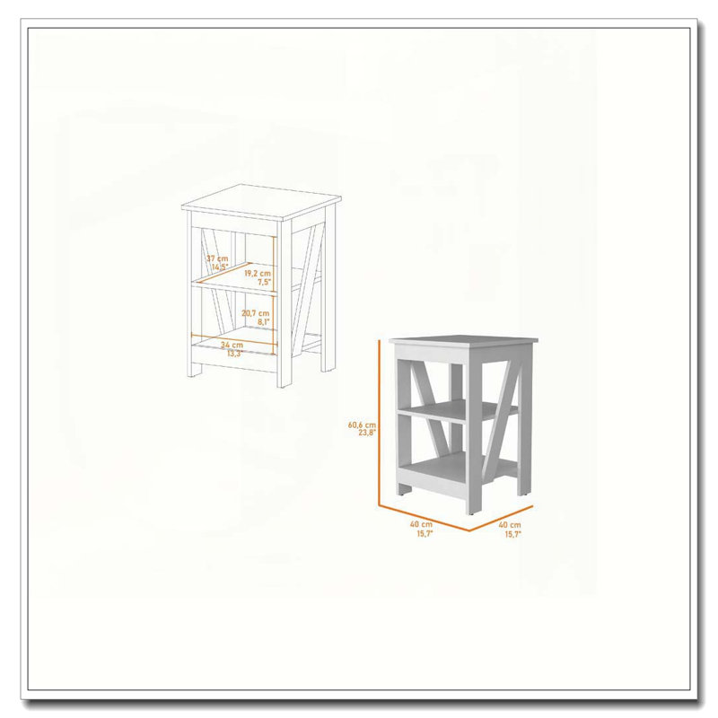 Table blanche avec 2 tablettes, Blanc