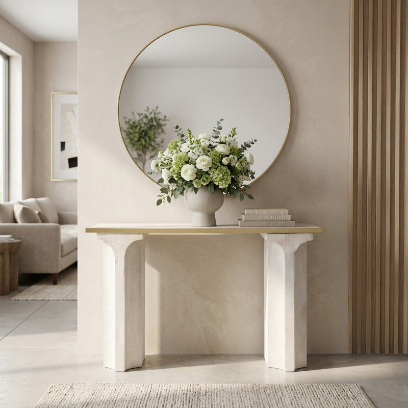 Sagebrook Home 47" Sardi Travertine Top Console Table, Neutral Tones - Elegant Consoles And Cabinets