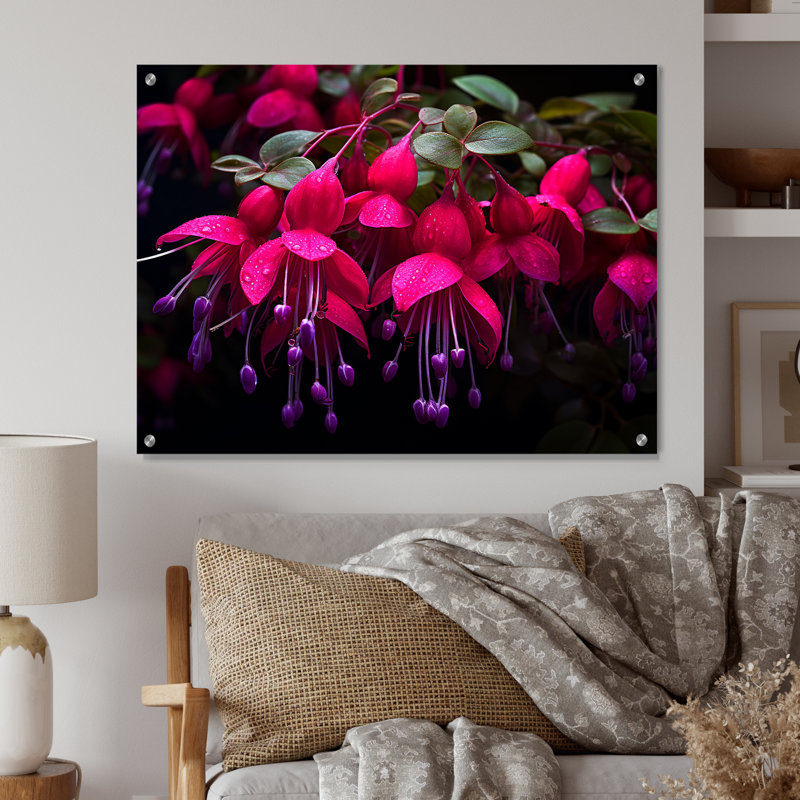 Fuchsia vivace fleurs II - décoration murale acrylique fuchsia, H 30 po x l 40 po