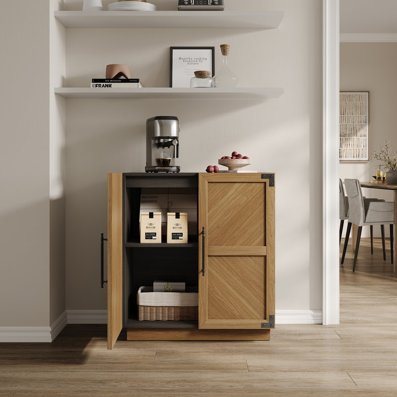 Buffet de 30,7 po de largeur avec tablette réglable et armoire de rangement, Brun / Noir