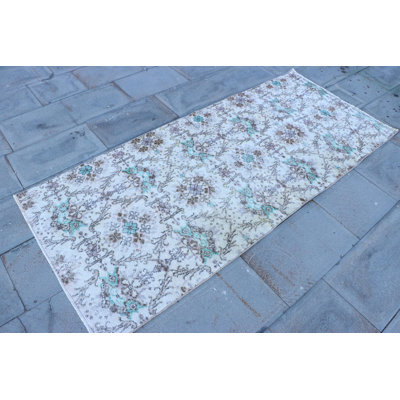 Tapis turc rétro en laine avec motifs géométriques Anatolian - idéal pour la décoration de vestibule