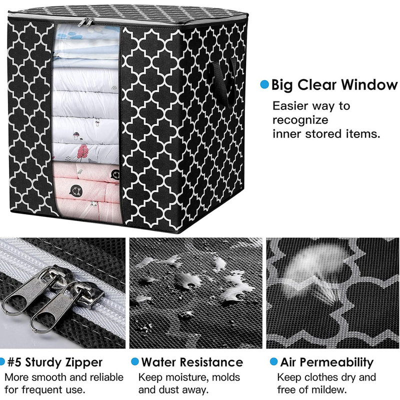 Storage Bags 6 Pack/100L Large Blanket Clothes Organization And Storage Containers For Comforters,Bedding, Foldable Organizer With Reinforced Handle, Clear Window, Sturdy Zippers,Pink