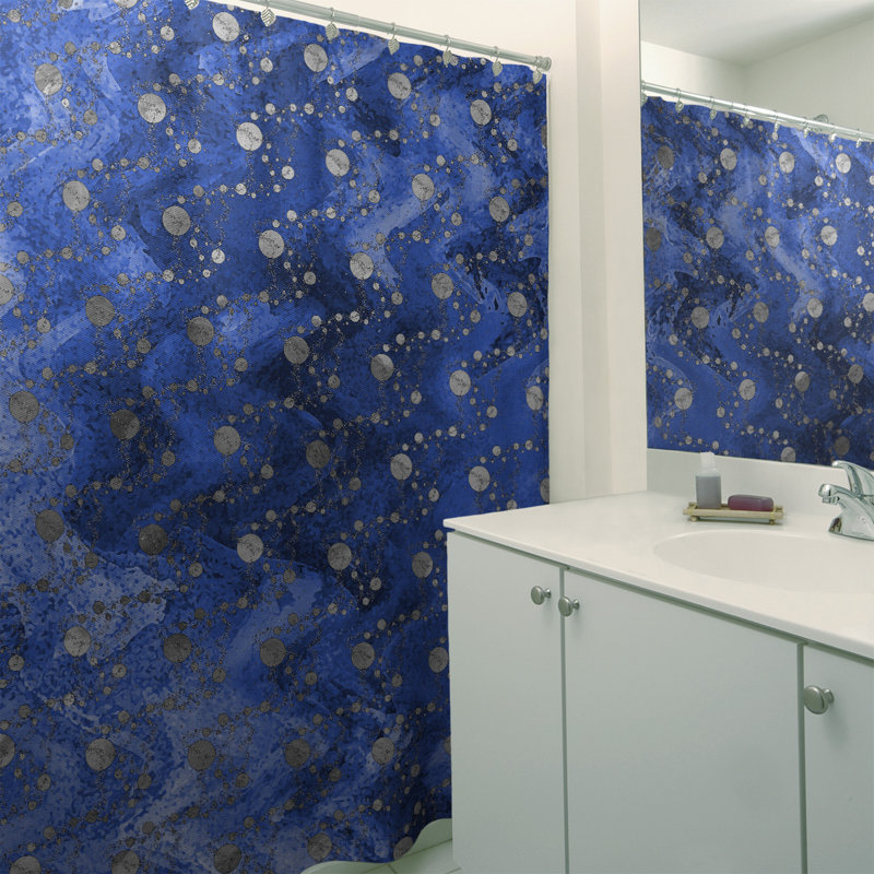 Rideau de douche simple planètes et étoiles, Bleu
