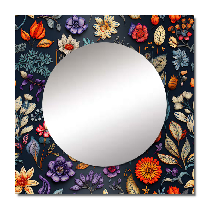 Tropical Tapestries Boho Pattern - Floral Square Living Room Wall Mirror Art, 36" x 36"