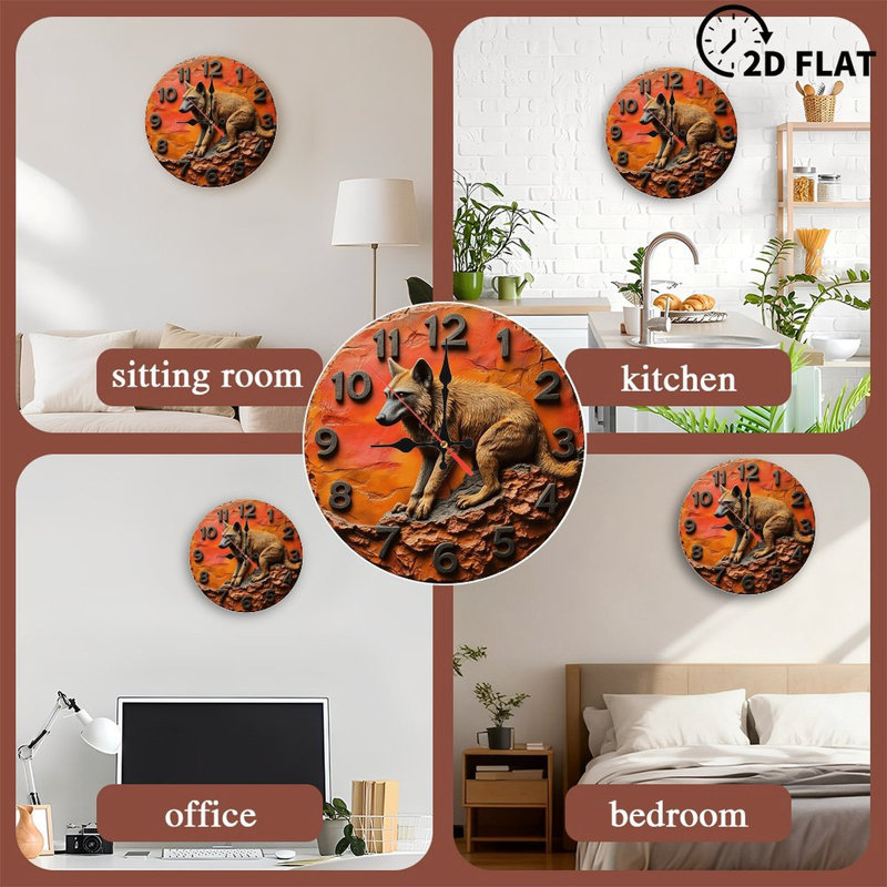 Resin Wolf Wall Clock Orange Sunset