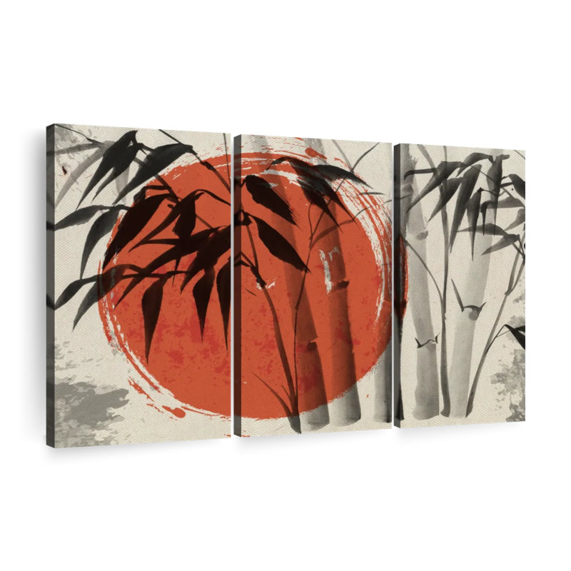 " Simplistic Asian Bamboo " 3 - Pieces, 42" H x 65" W x 1.25" D