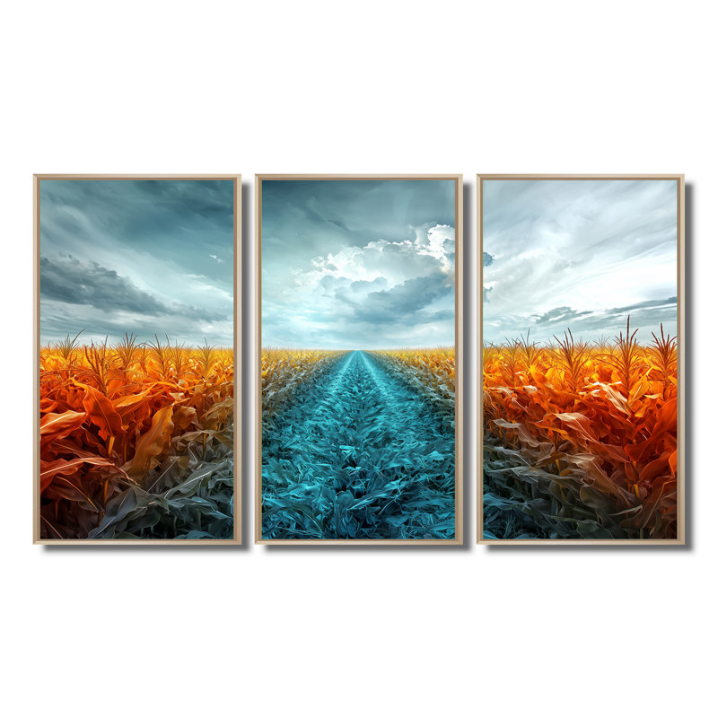 Rangées d'art champêtre vert, H 40 po x l 60 po x P 1 po, Toile naturelle avec cadre flottant
