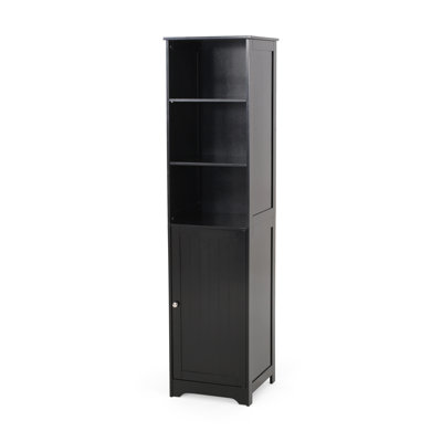 Roomfitters Tall Bathroom Storage Cabinet with Open Shelves and Single Door, Freestanding Organizer