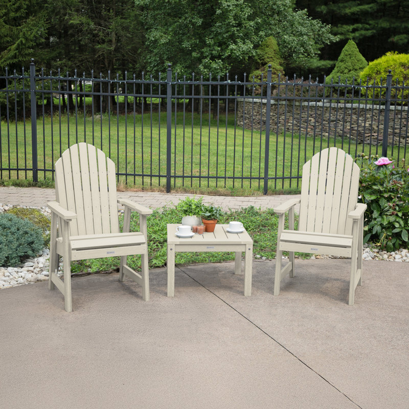 Chaise Adirondack en plastique avec table Anette, Blanc délavé