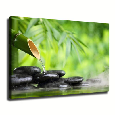 Tableau sur toile encadré « Bambou et pierres zen », prêt à accrocher, pour salon, chambre ou décoration intérieure.